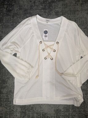 BKE Cream Lace-Up Peasant Top NEW